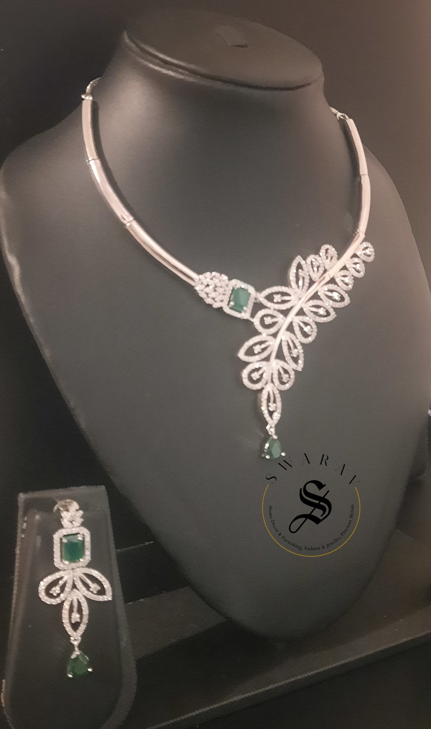 Leaf Design Classic CZ Necklace Set - Party and wedding special.