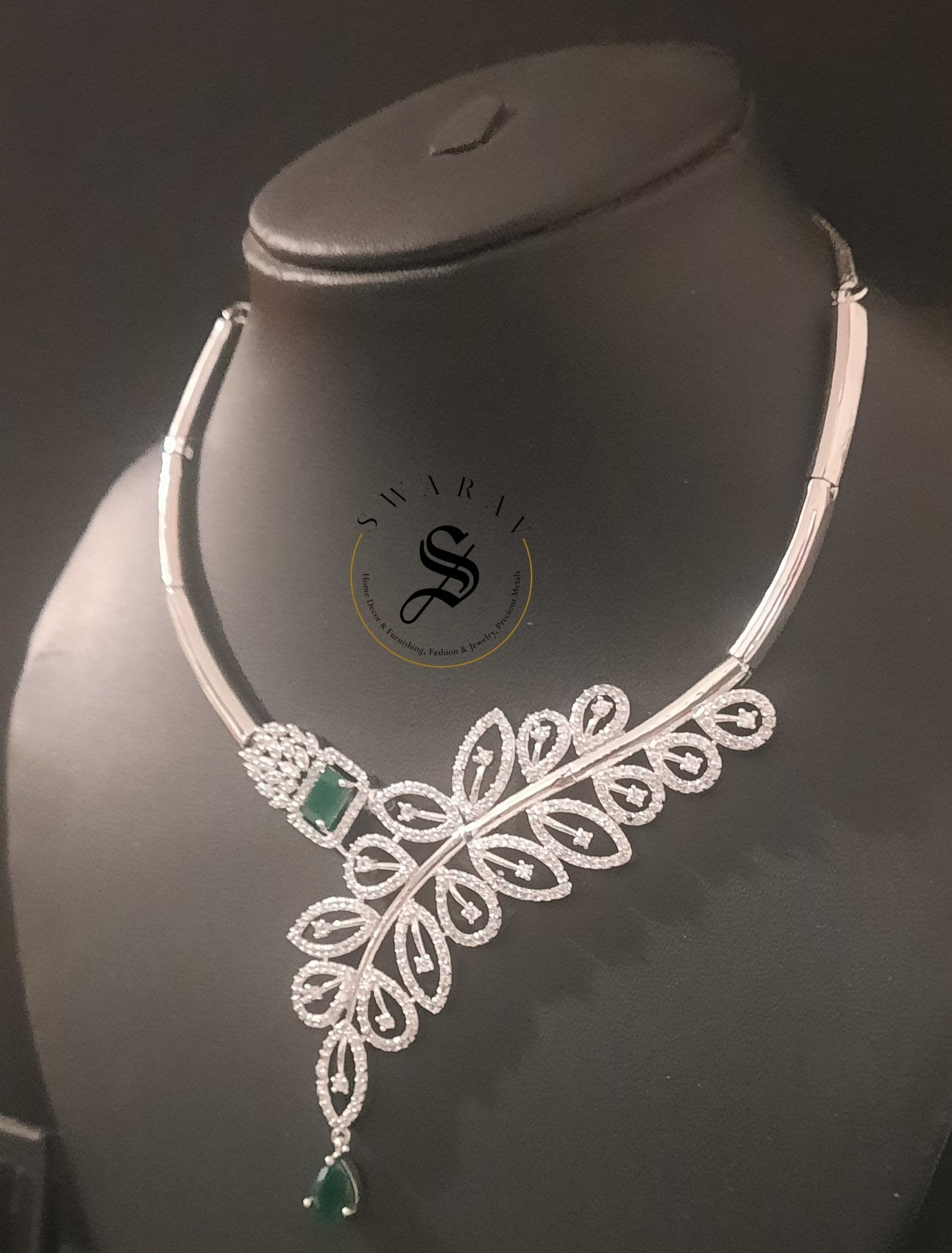 Leaf Design Classic CZ Necklace Set - Party and wedding special.