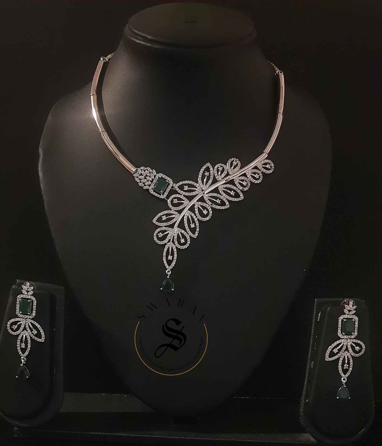 Leaf Design Classic CZ Necklace Set - Party and wedding special.