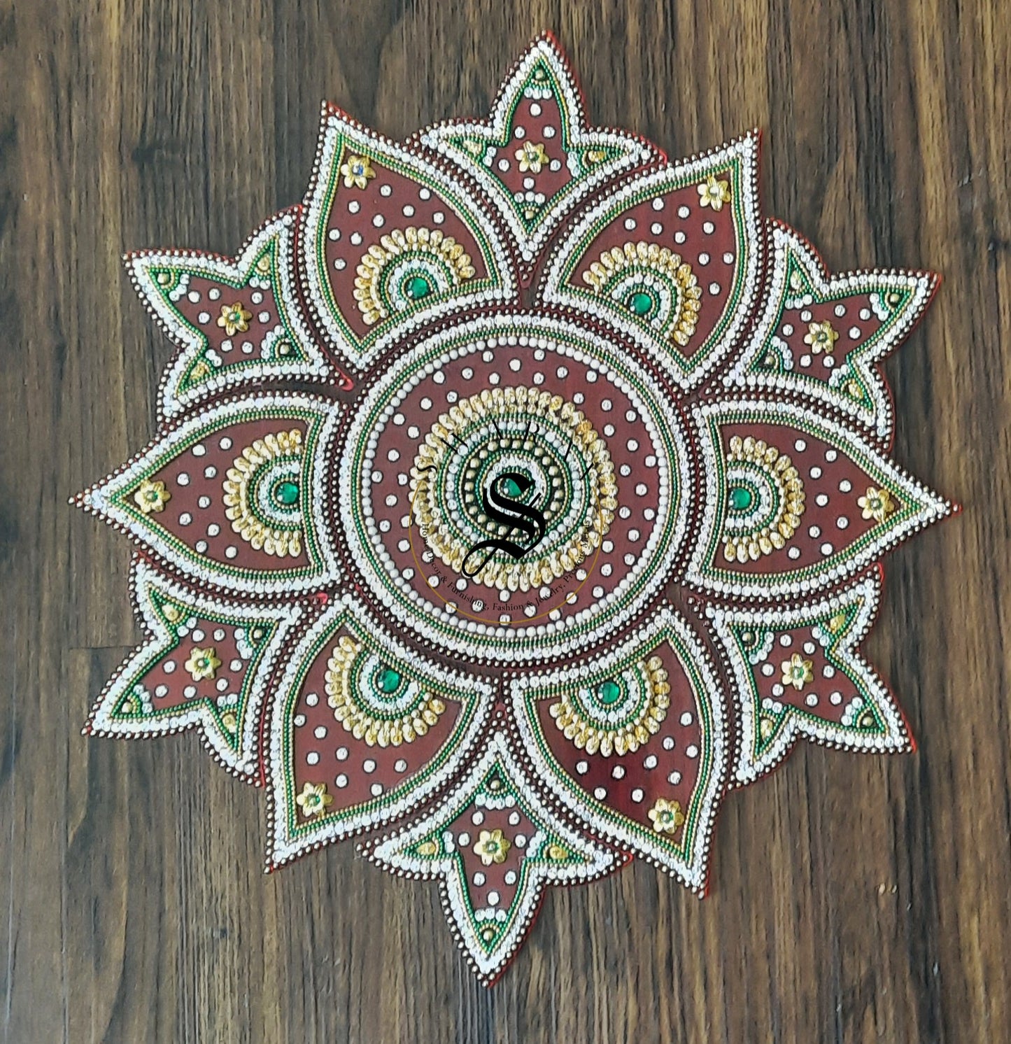 Hand made Acrylic Rangoli - Set of 13 pieces. 16 inch - Red.