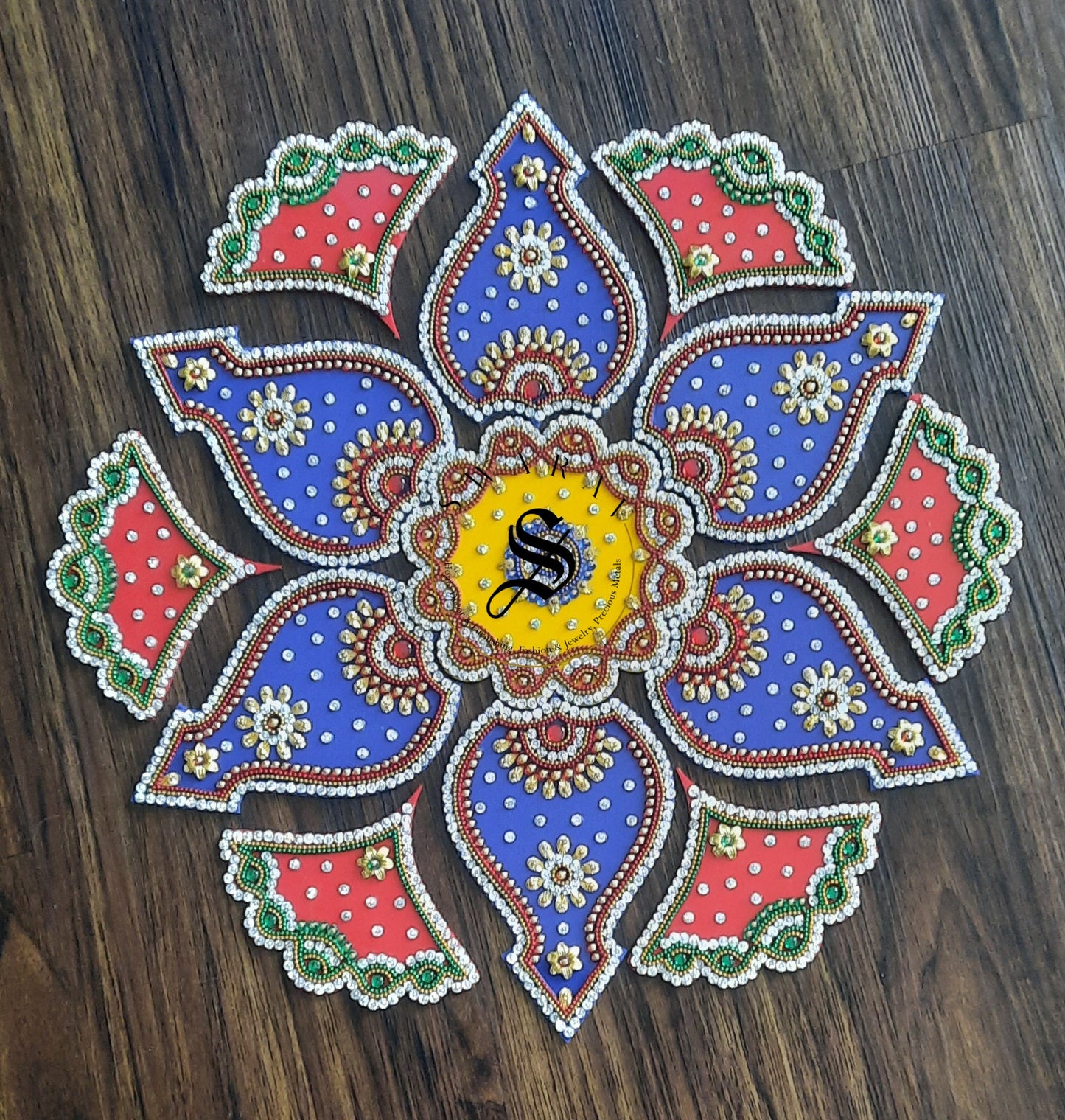 Acrylic Rangoli - Set of 13 pieces. 16 inch Multi Color.