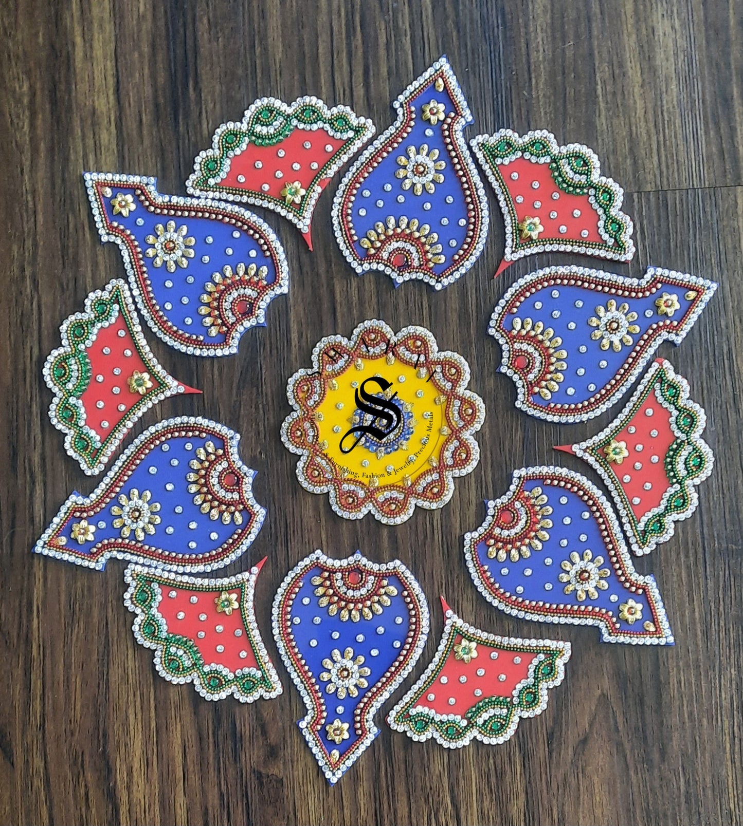 Acrylic Rangoli - Set of 13 pieces. 16 inch Multi Color.