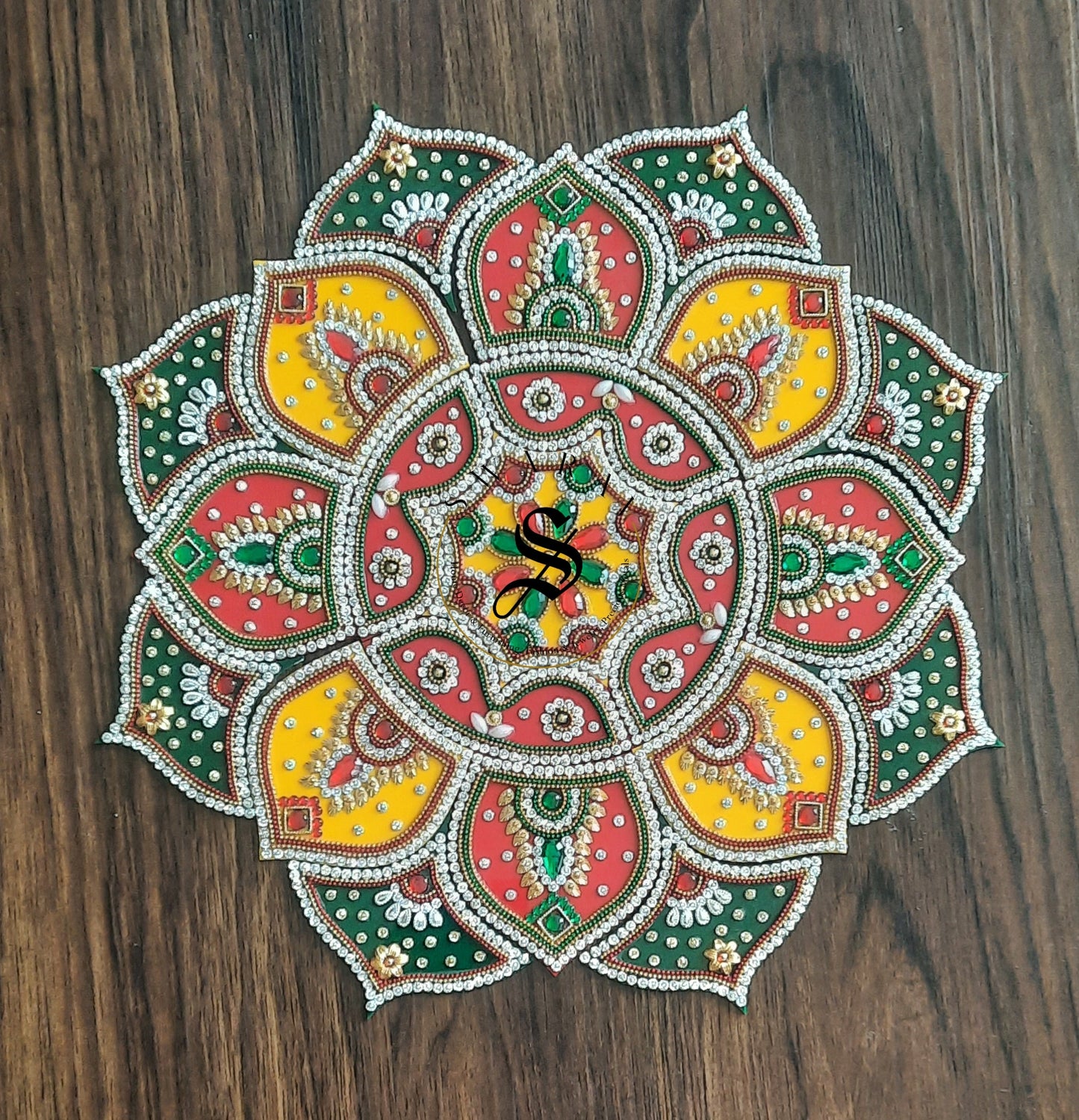 Hand made Acrylic Rangoli - Set of 21pieces. 16 inch Multi Color.