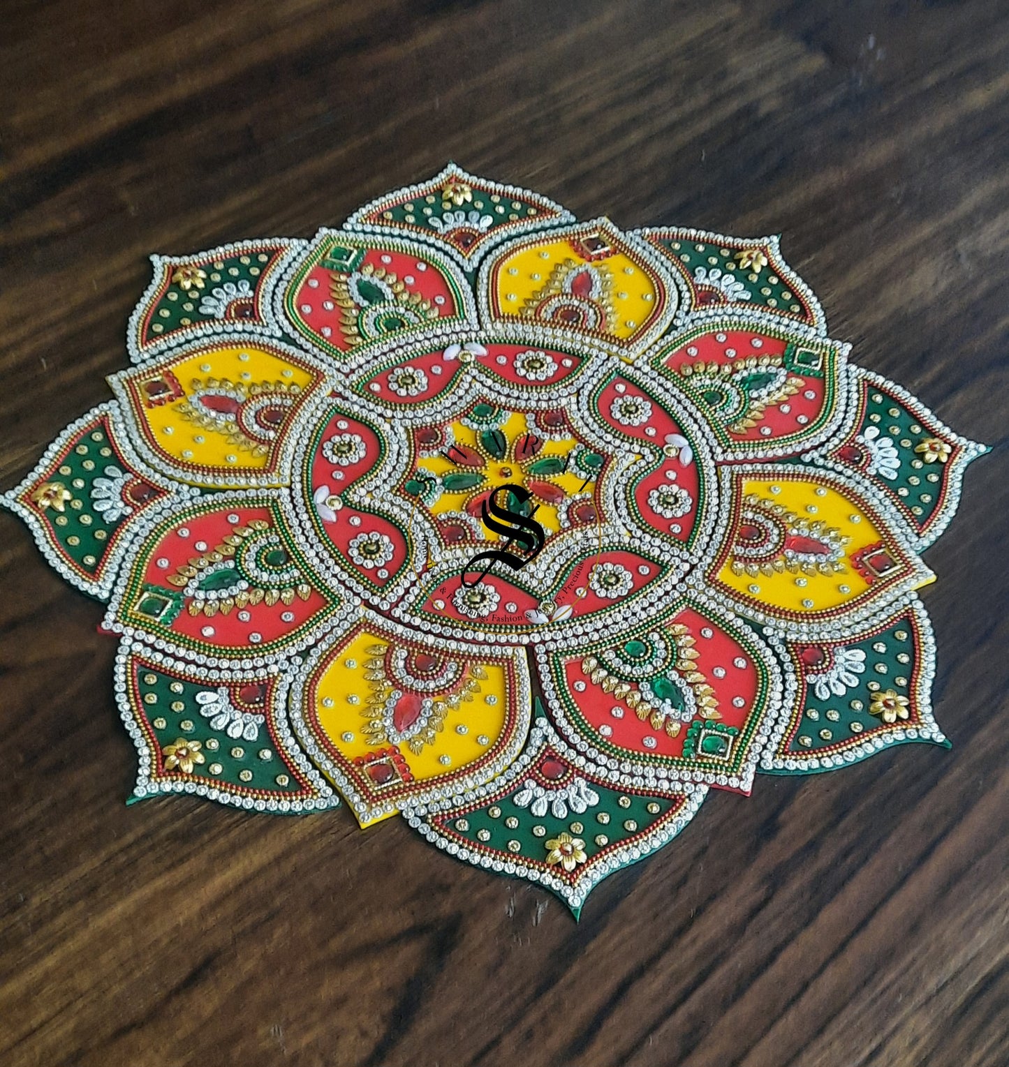 Hand made Acrylic Rangoli - Set of 21pieces. 16 inch Multi Color.