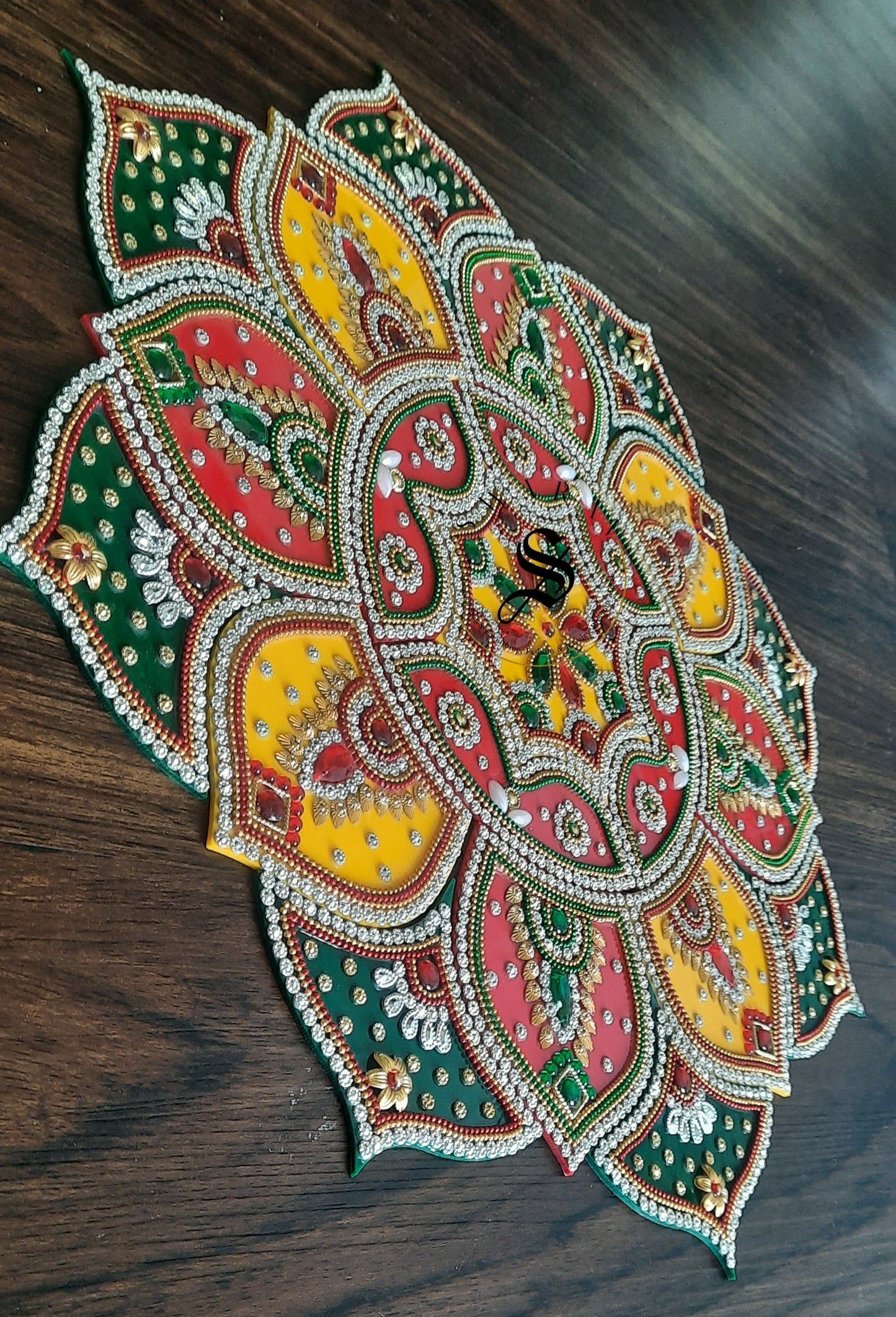 Hand made Acrylic Rangoli - Set of 21pieces. 16 inch Multi Color.