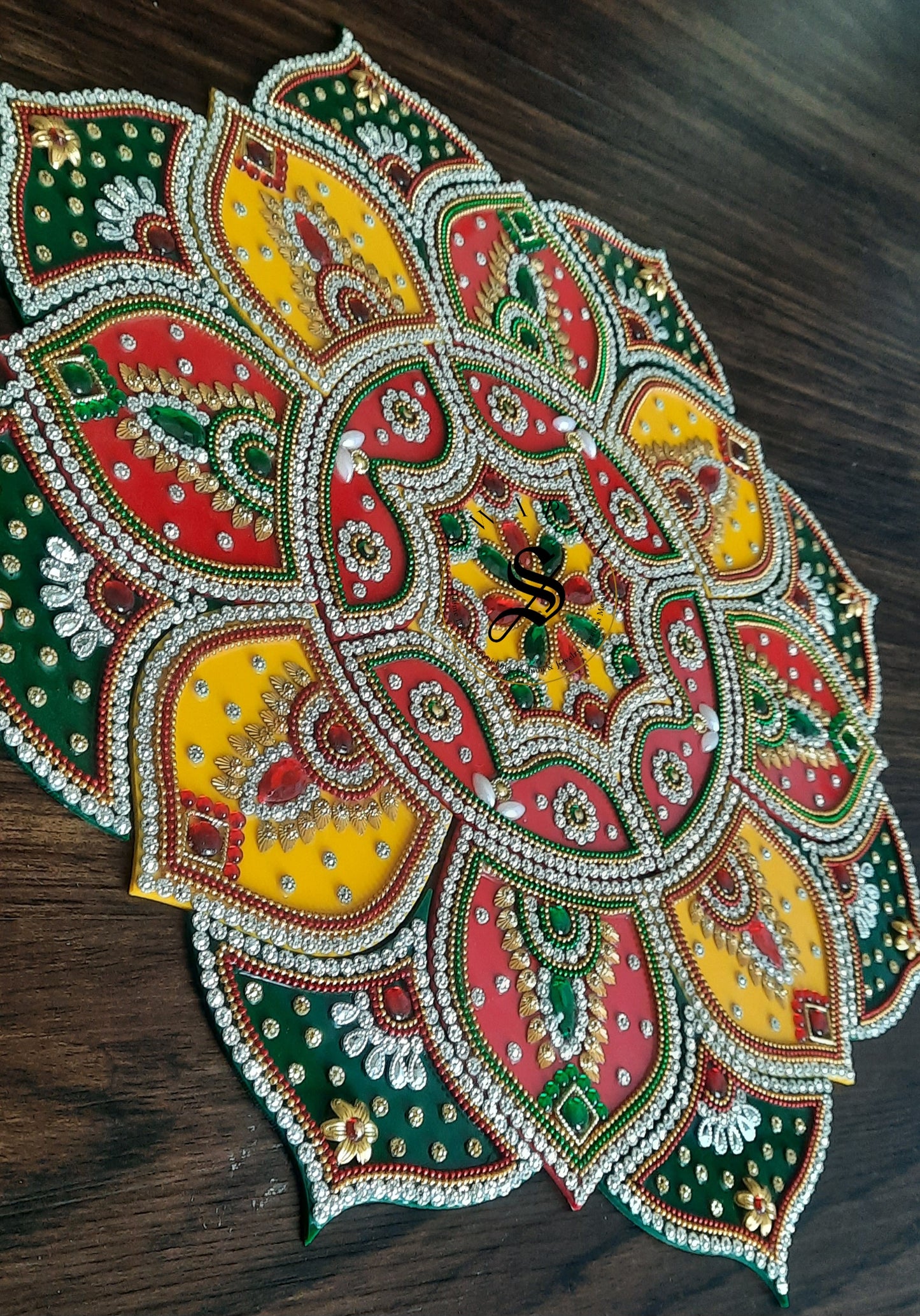 Hand made Acrylic Rangoli - Set of 21pieces. 16 inch Multi Color.