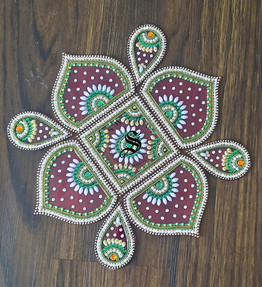 Hand made Acrylic Rangoli - Set of 9 pieces. 12 inch - Red