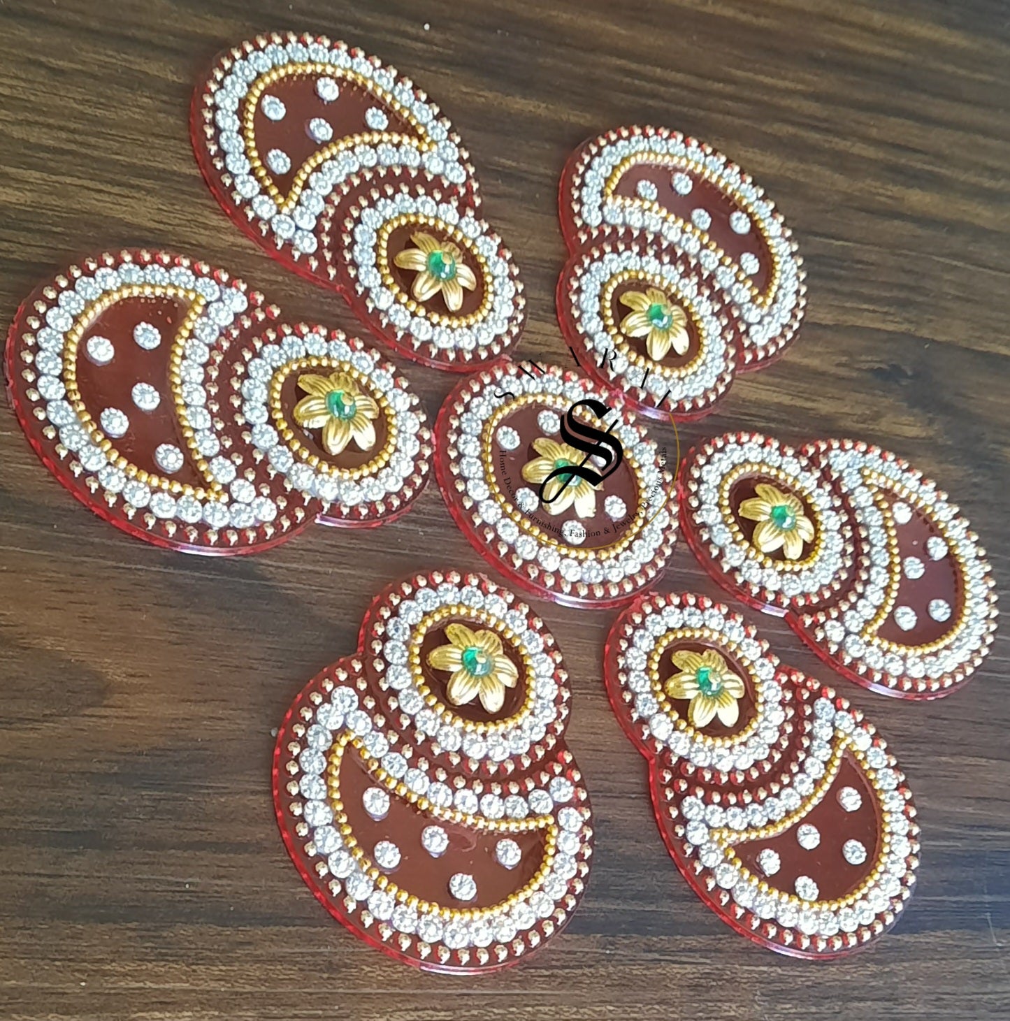 Handmade Acrylic Baby Rangoli Set of 7 pieces. Size : 7 inches. Red.