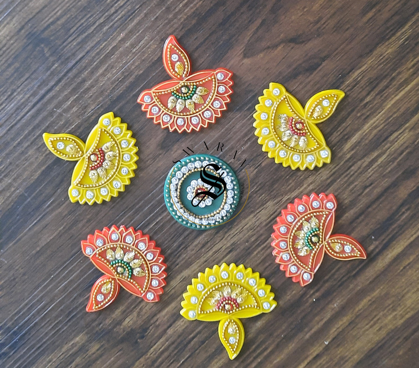 Handmade Acrylic Baby Rangoli Set of 7 pieces. 7 inches. Multi - Color.