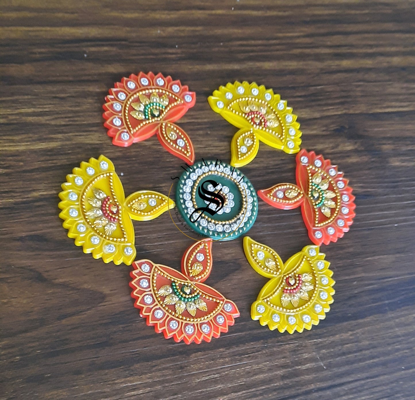 Handmade Acrylic Baby Rangoli Set of 7 pieces. 7 inches. Multi - Color.