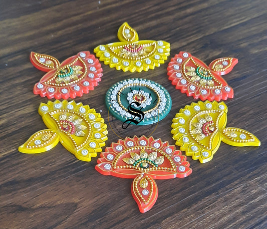 Handmade Acrylic Baby Rangoli Set of 7 pieces. 7 inches. Multi - Color.