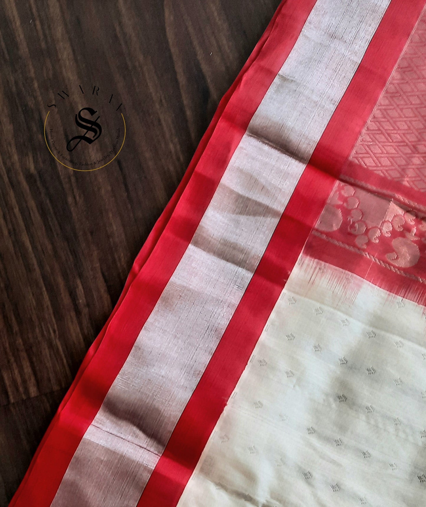 Kuppadam Semi Pattu Saree with stitched work Blouse - Cream and Red.