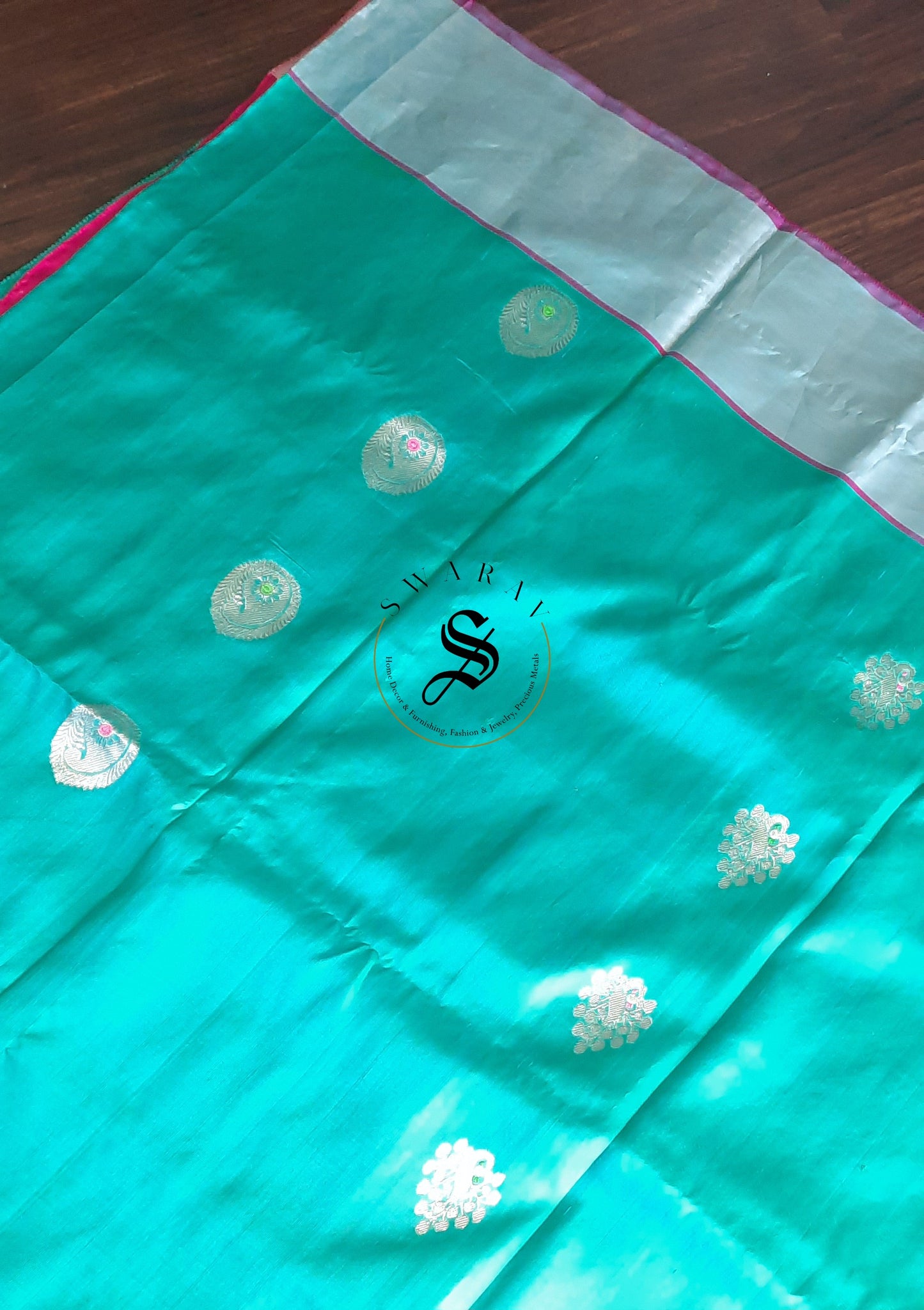 Venkatagiri Pure Handloom Pattu Saree with Stitched work blouse - Aqua Blue