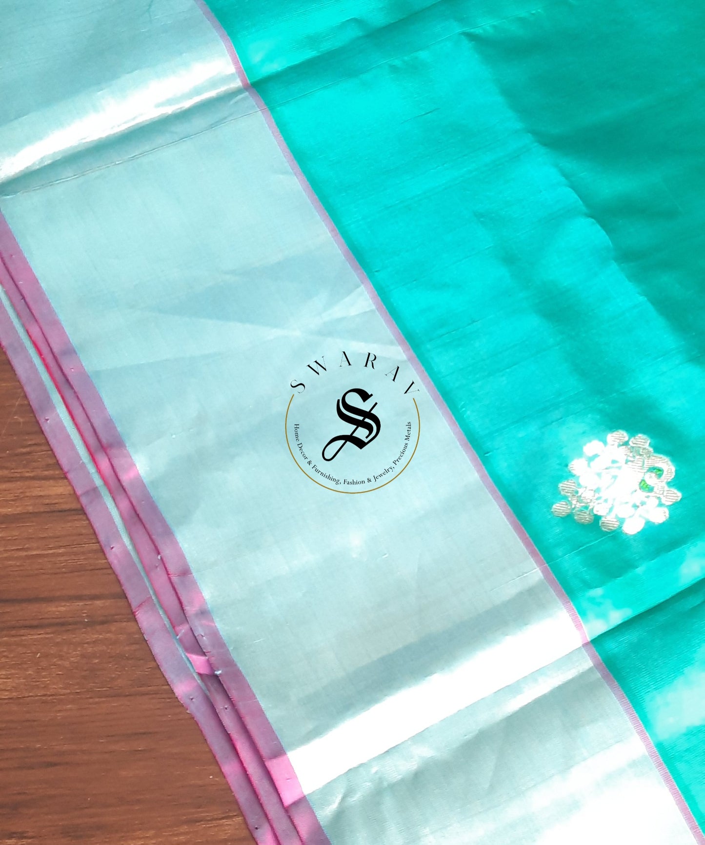 Venkatagiri Pure Handloom Pattu Saree with Stitched work blouse - Aqua Blue