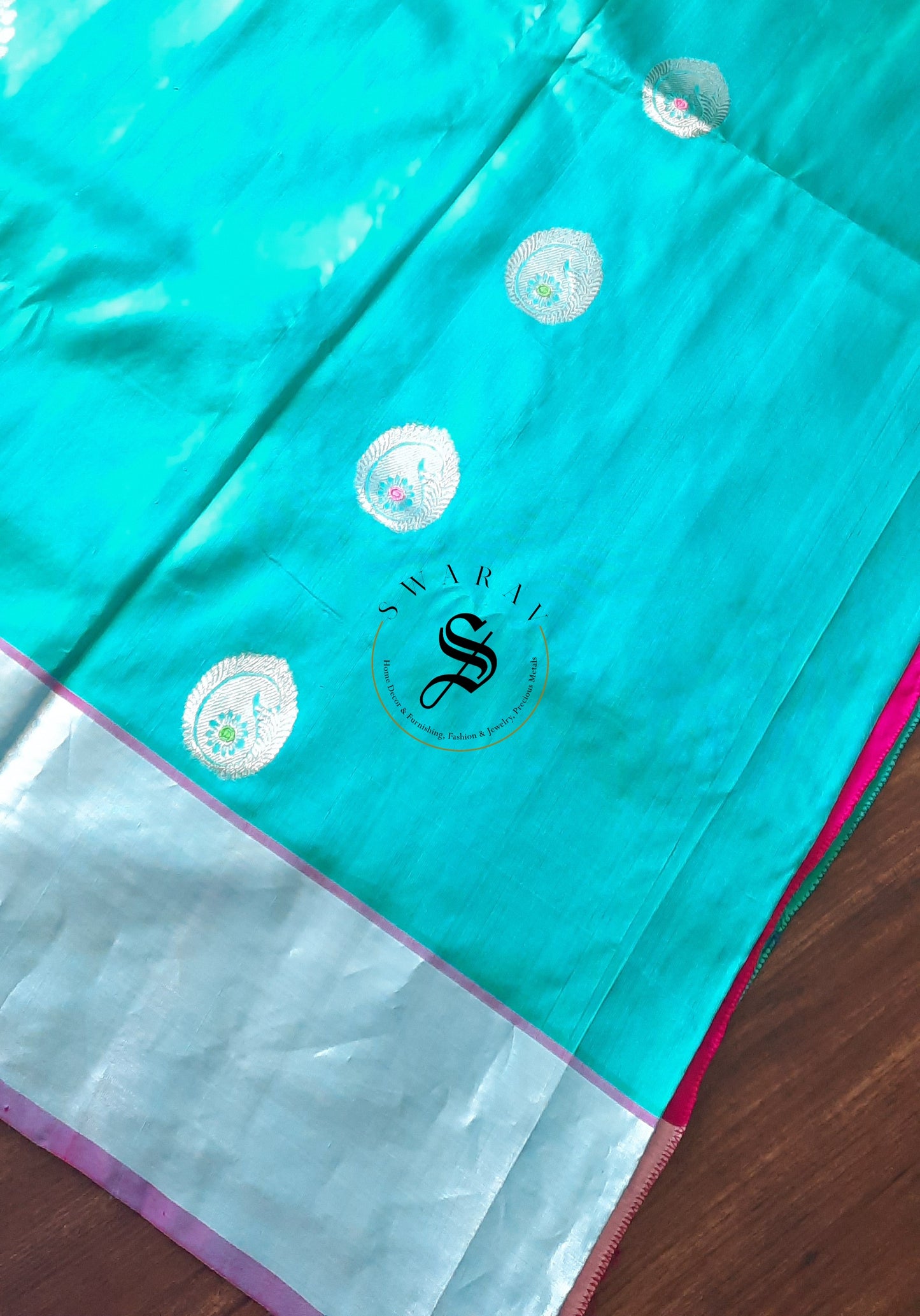 Venkatagiri Pure Handloom Pattu Saree with Stitched work blouse - Aqua Blue