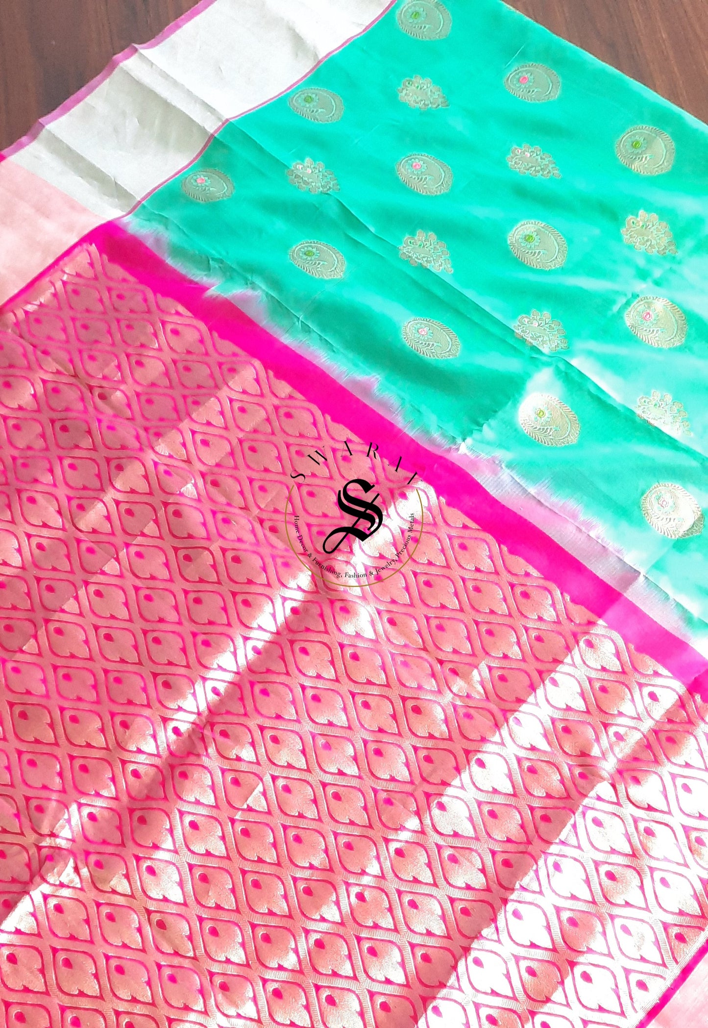 Venkatagiri Pure Handloom Pattu Saree with Stitched work blouse - Aqua Blue