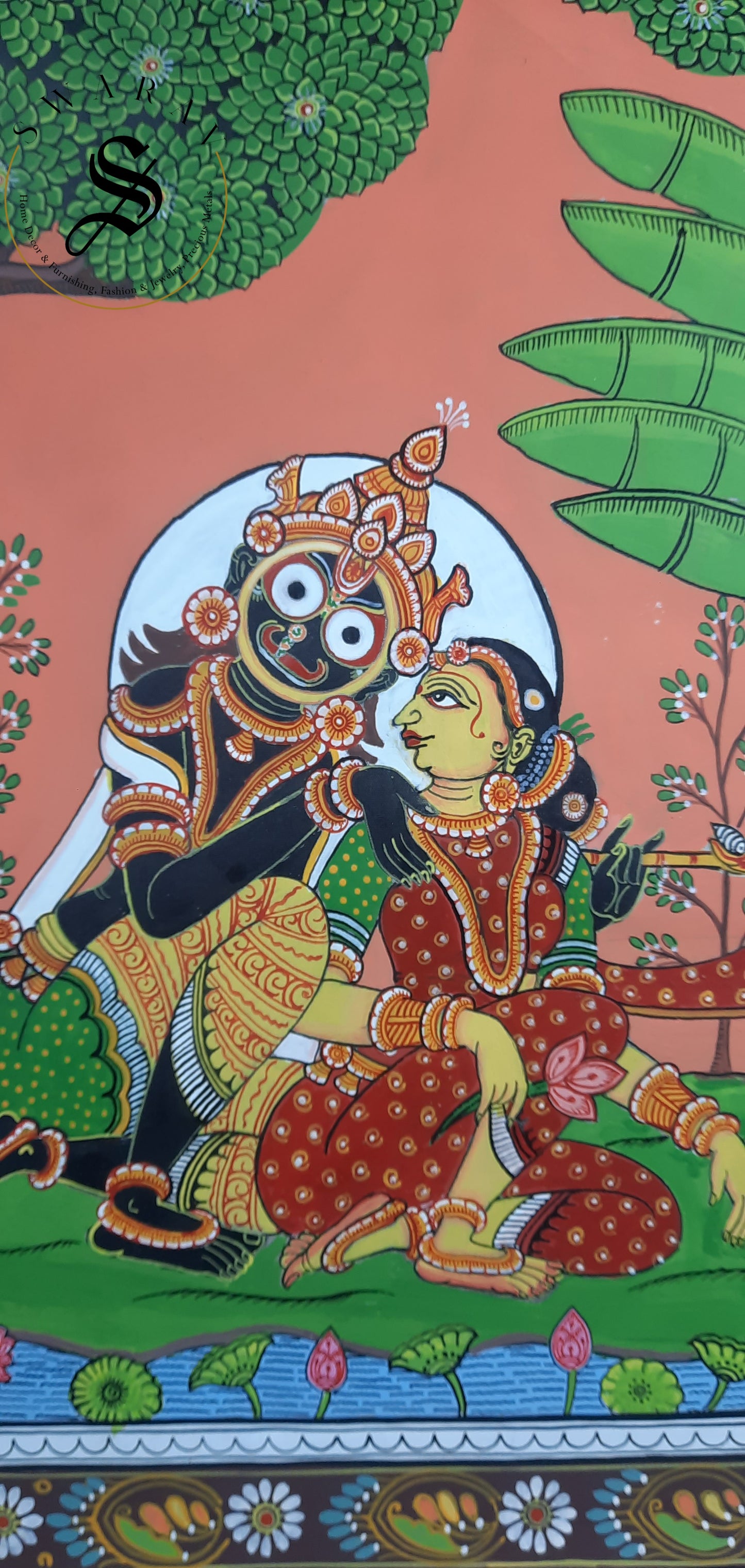 Hand made Pattachitra painting on silk fabric. Lord Jaggannath and Maa Lakshmi. Size 12 by 16 inch