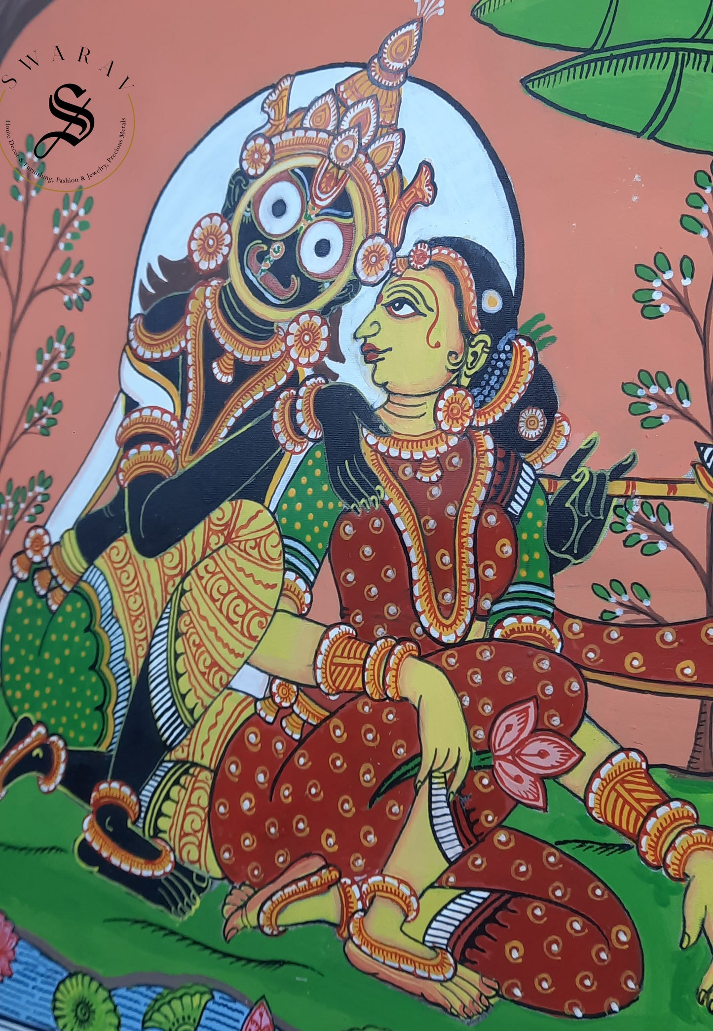 Hand made Pattachitra painting on silk fabric. Lord Jaggannath and Maa Lakshmi. Size 12 by 16 inch