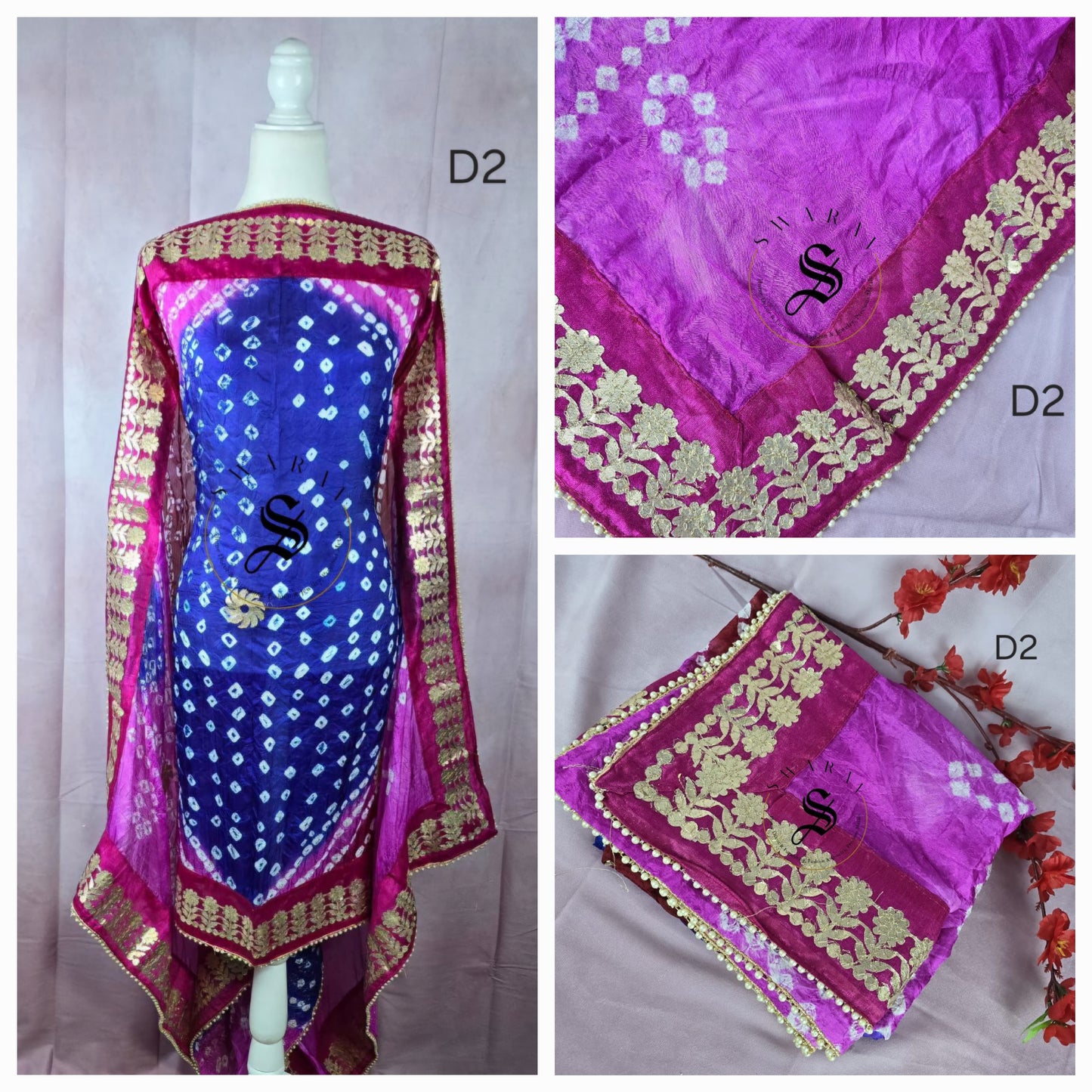 Silk Fabric Gota Patti border and  hand Bandhni Dupatta. Length - 2.25 meters