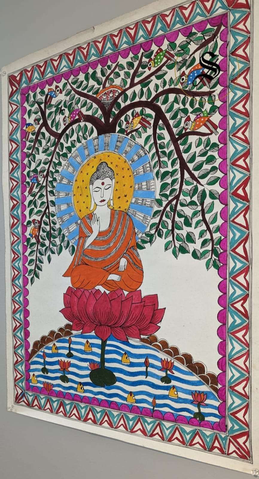 Madhubani or Mithila Painting - Gautam Buddha under Peepal or Ficus religiosa Tree Them