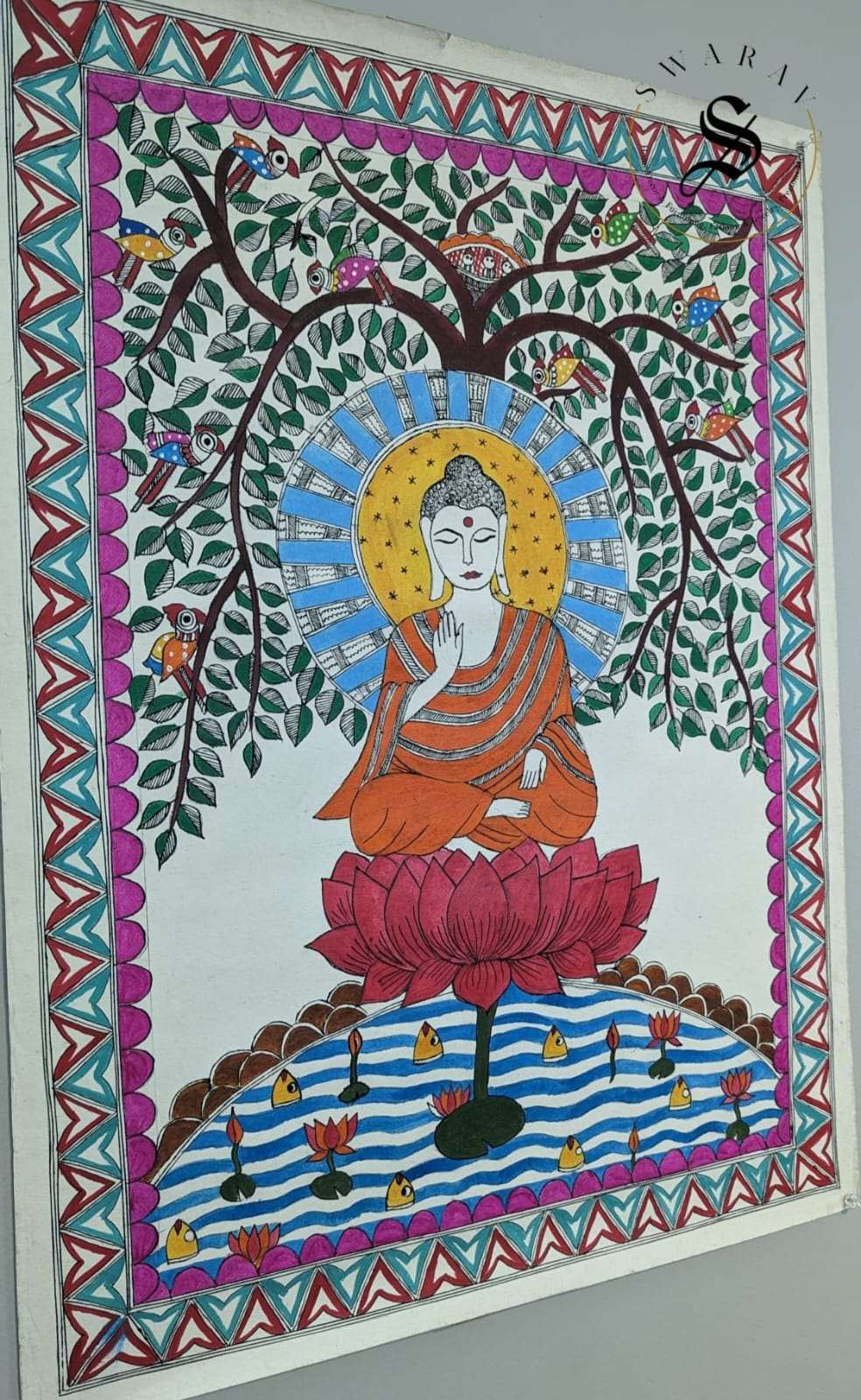 Madhubani or Mithila Painting - Gautam Buddha under Peepal or Ficus religiosa Tree Them