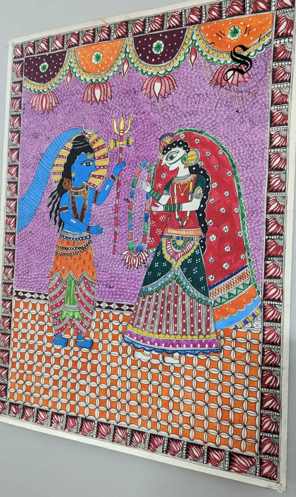 Madhubani or Mithila Painting –Wedding of Lord Shiva and Maa Parvati Theme.