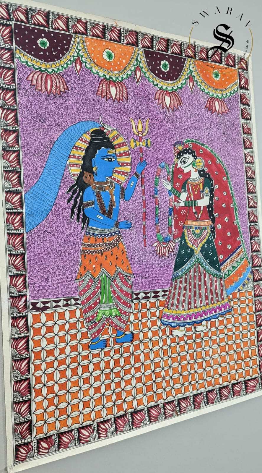 Madhubani or Mithila Painting –Wedding of Lord Shiva and Maa Parvati Theme.