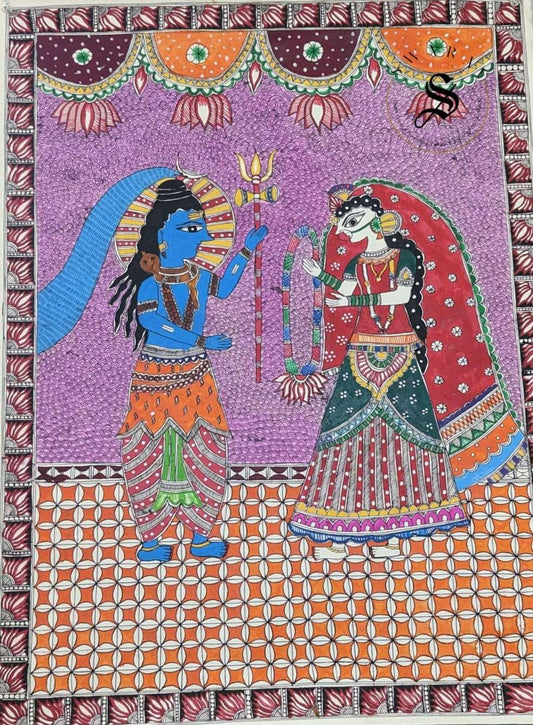 Madhubani or Mithila Painting –Wedding of Lord Shiva and Maa Parvati Theme.