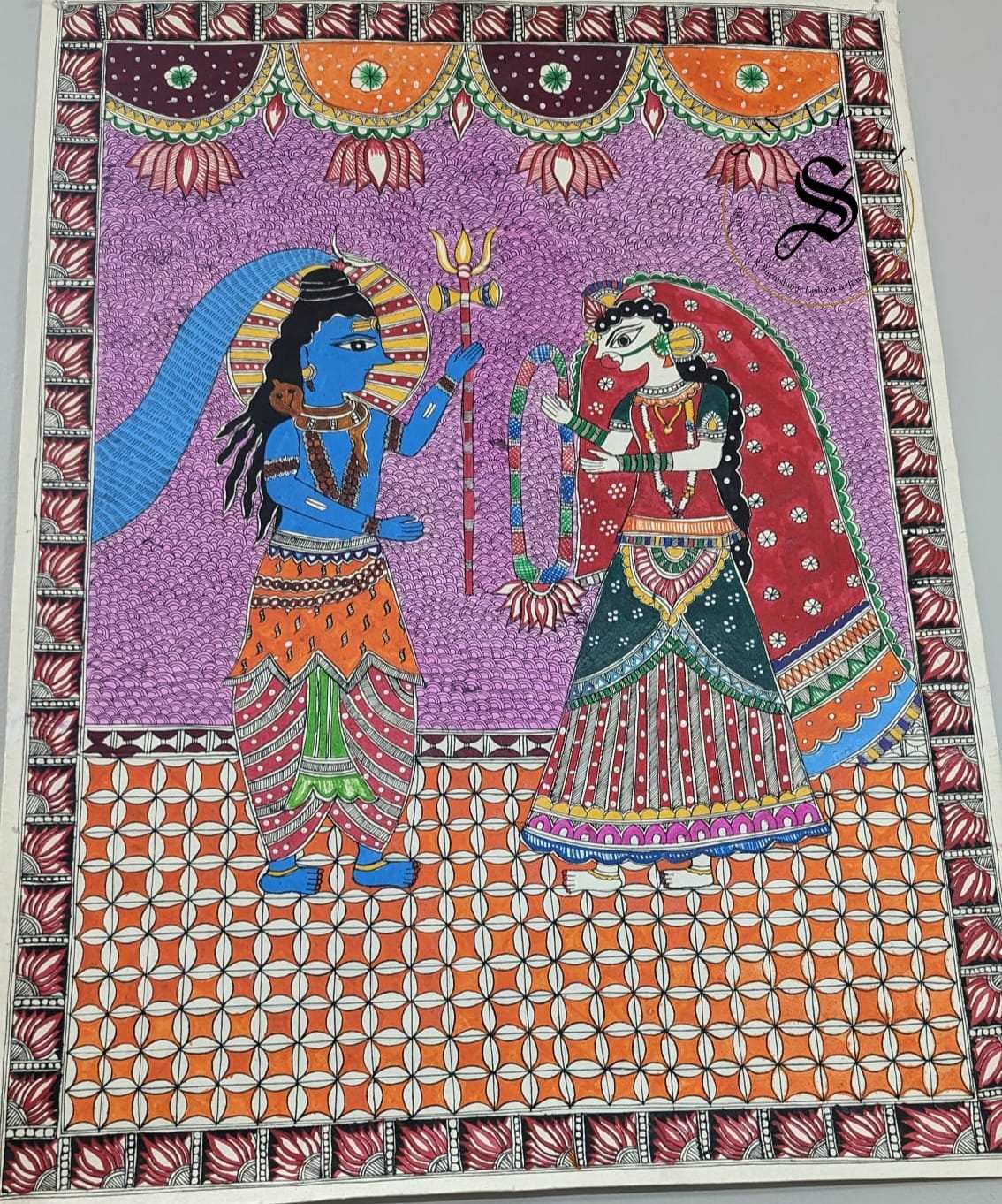 Madhubani or Mithila Painting –Wedding of Lord Shiva and Maa Parvati Theme.