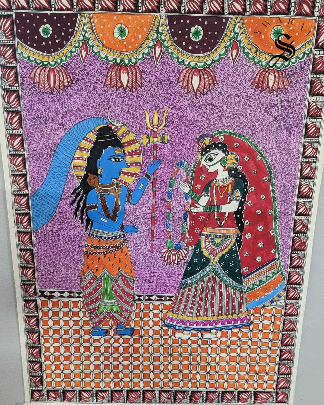 Madhubani or Mithila Painting –Wedding of Lord Shiva and Maa Parvati Theme.