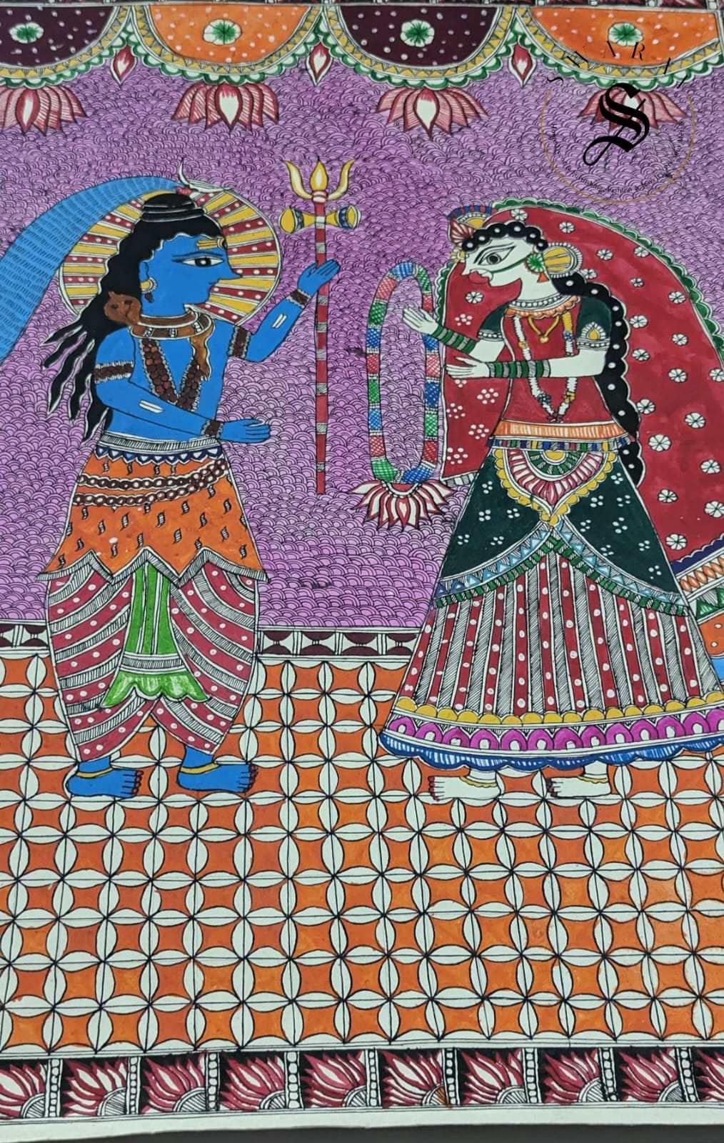 Madhubani or Mithila Painting –Wedding of Lord Shiva and Maa Parvati Theme.