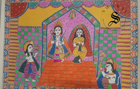 Madhubani or Mithila Painting –Ram Darbar. Size 30 by 22 inch.