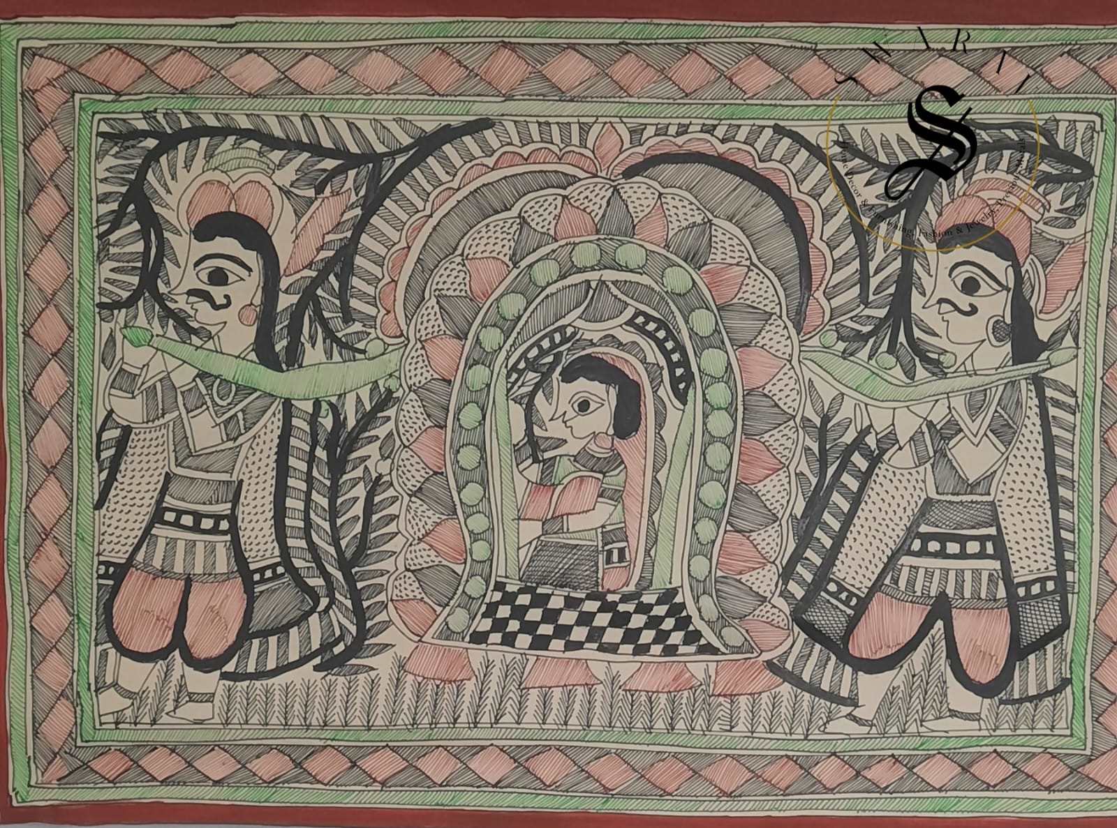 Madhubani or Mithila Painting –Dulhan ki Doli -The Beautiful Indian Bride in Palanquin.