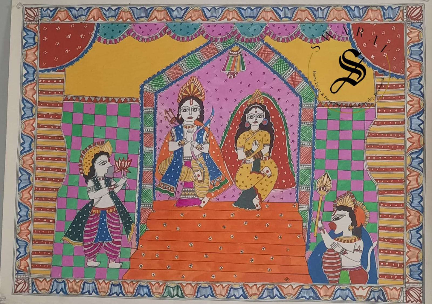 Madhubani or Mithila Painting –Ram Darbar. Size 30 by 22 inch.