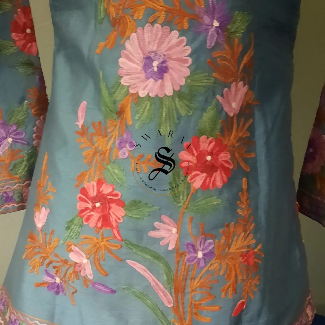 Women's Silk Jacket with Kashmiri Ari work - Size Medium