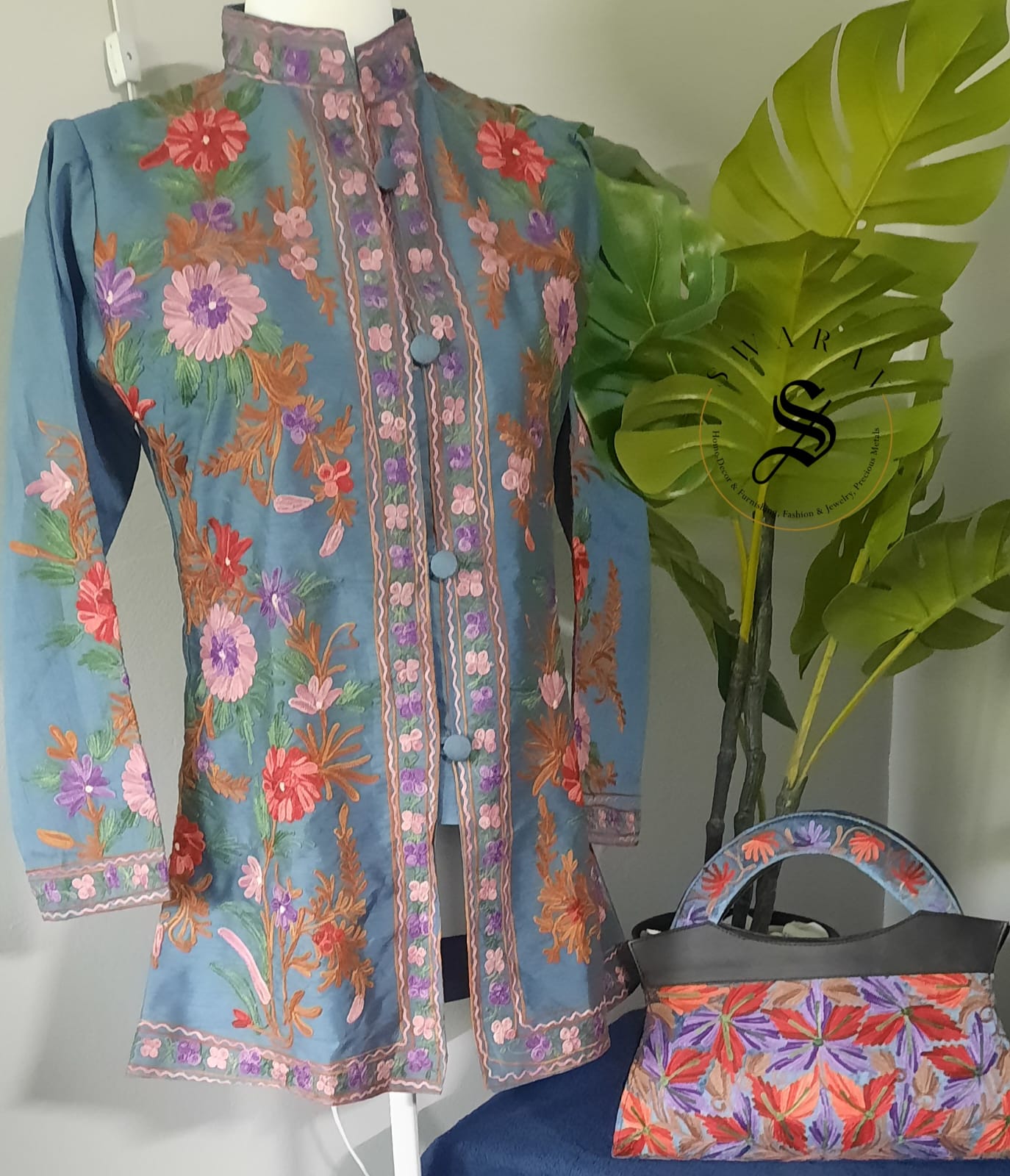 Women's Kashmiri Ari work Jacket ( M Size ) and Hand purse COMBO 1