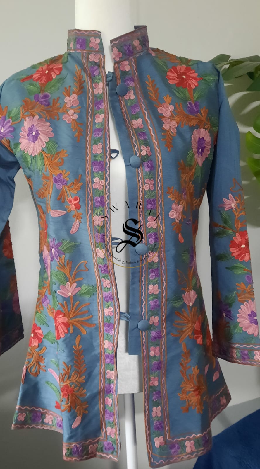 Women's Silk Jacket with Kashmiri Ari work - Size Medium