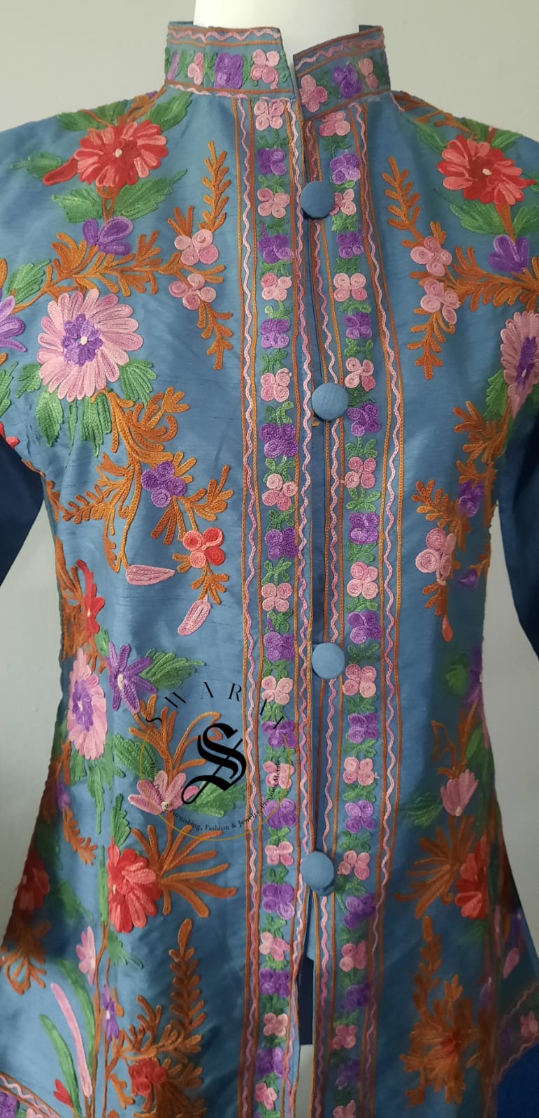 Women's Silk Jacket with Kashmiri Ari work - Size Medium