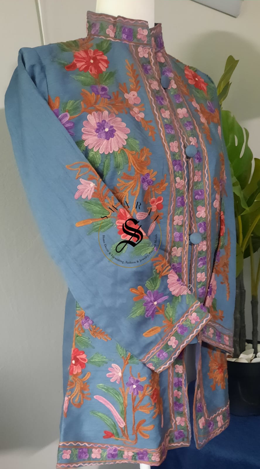 Women's Silk Jacket with Kashmiri Ari work - Size Medium