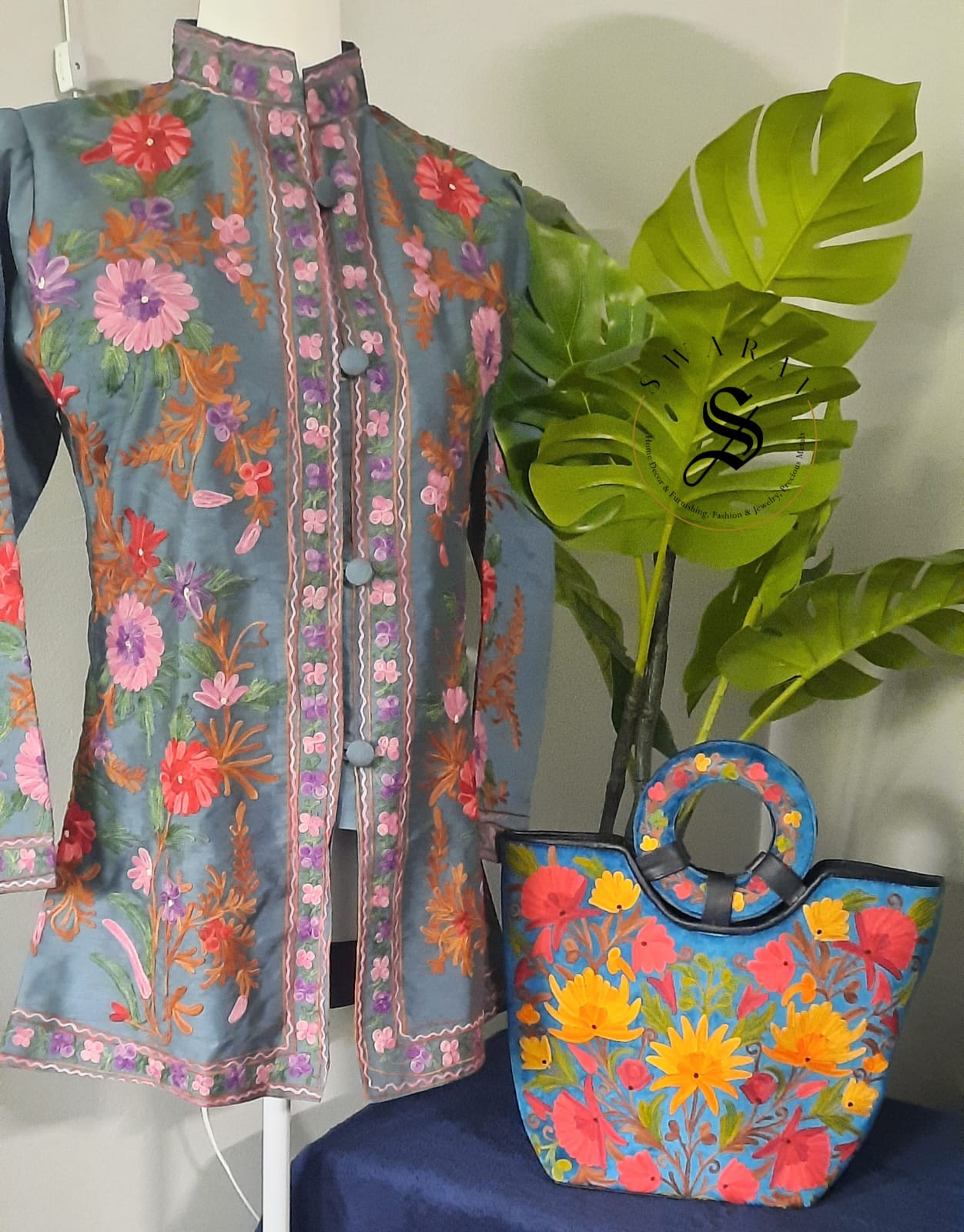 Women's Kashmiri Ari work Jacket ( M Size ) and Hand Bag COMBO 2