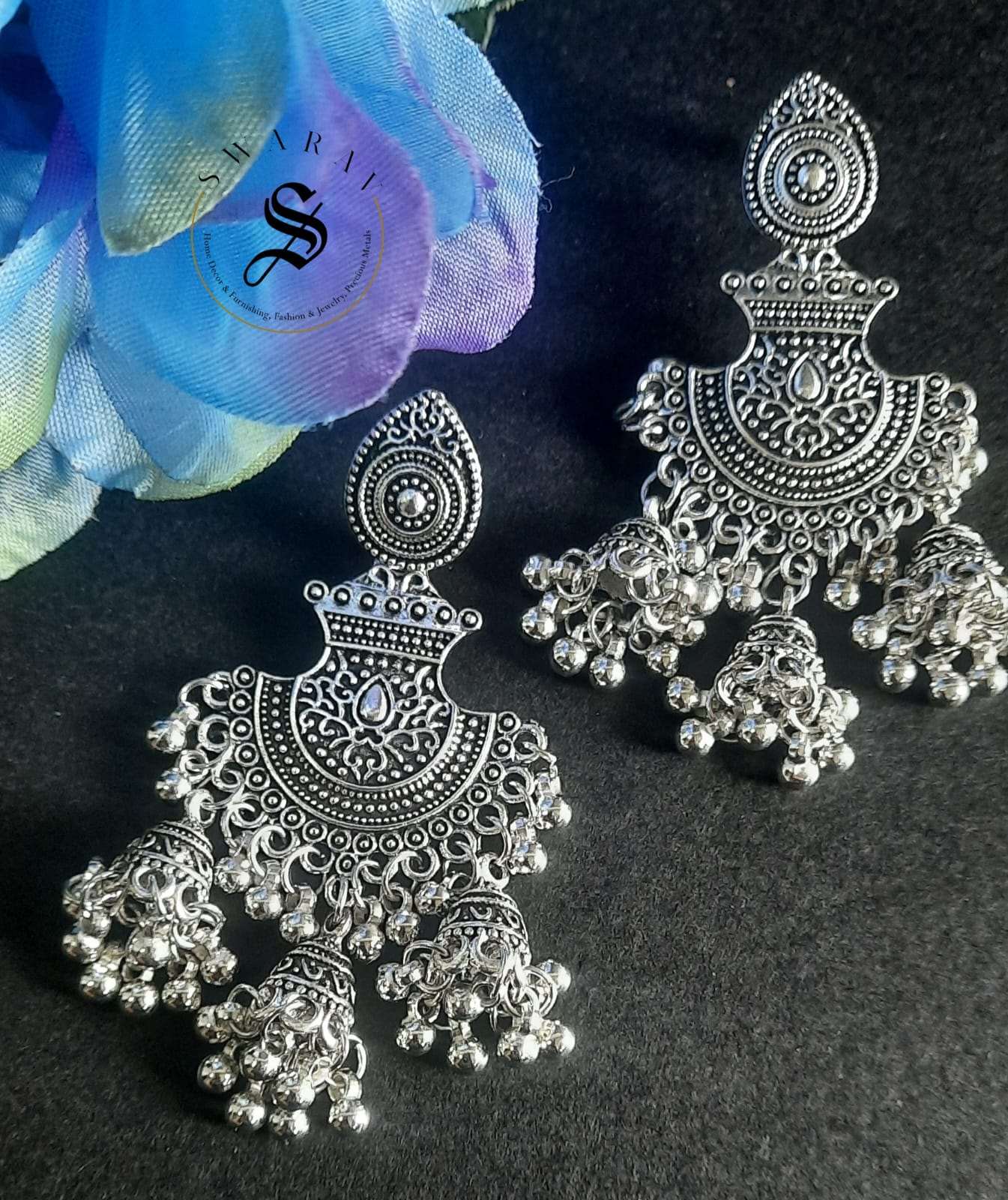 Oxydised Triple Jhumka Earring