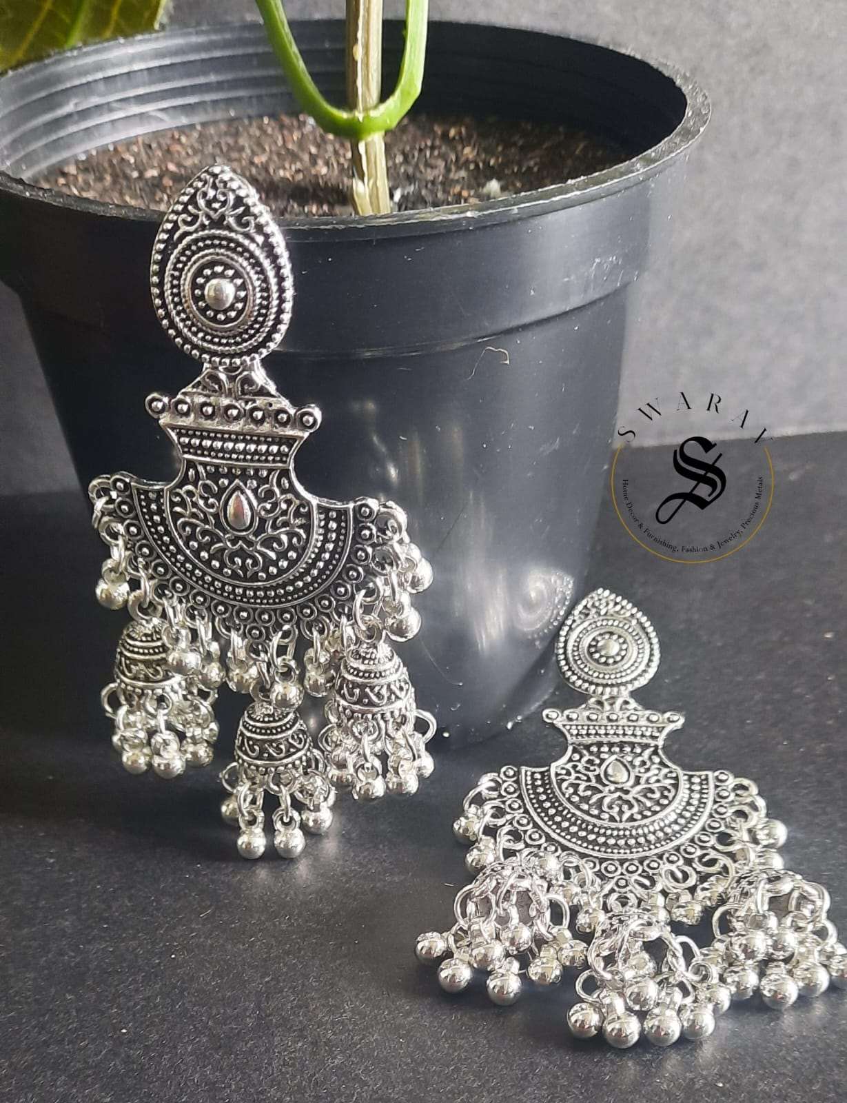 Oxydised Triple Jhumka Earring