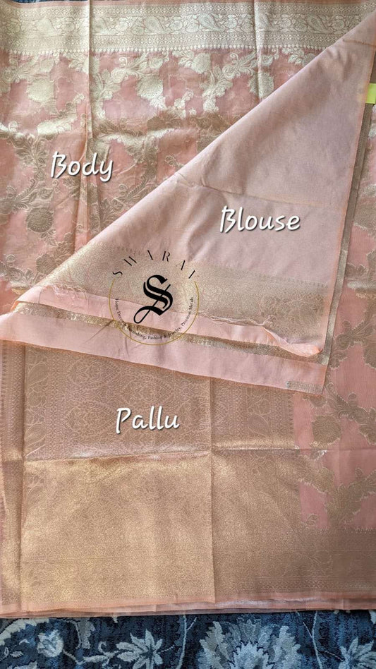 Organza Banarasi Saree with Blouse - Pastel Peach