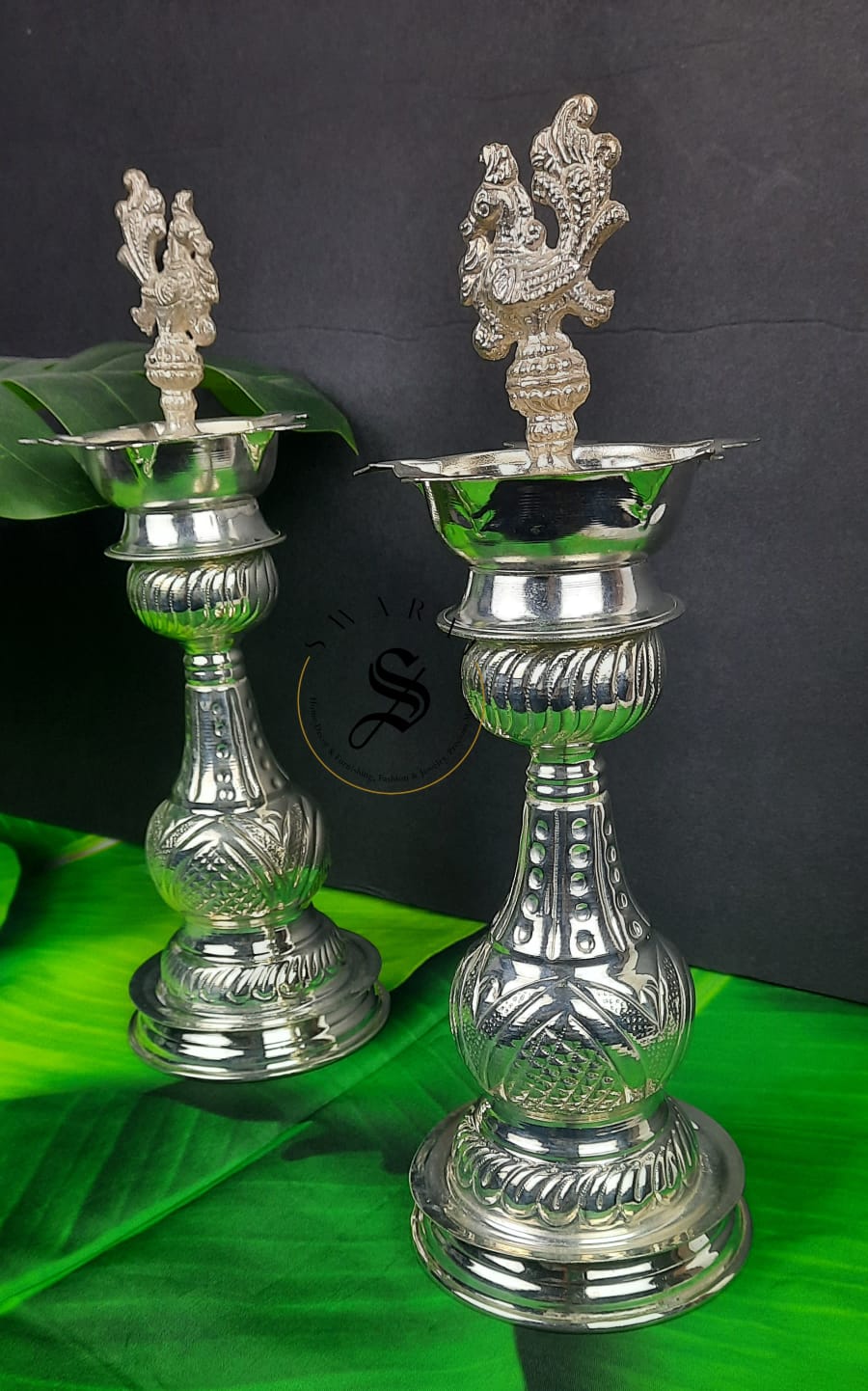 German Silver 13 inch Diya - Set of 2.