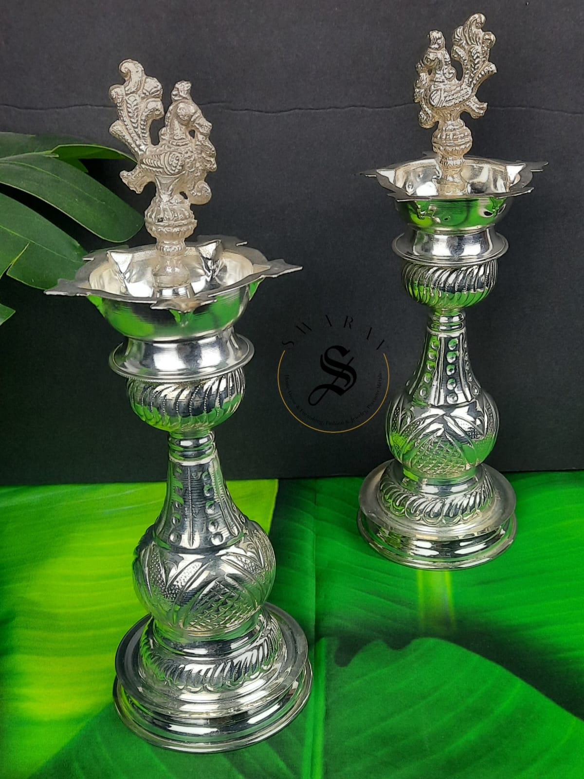 German Silver 13 inch Diya - Set of 2.