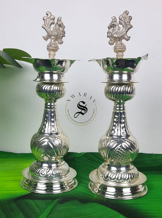 German Silver 13 inch Diya - Set of 2.