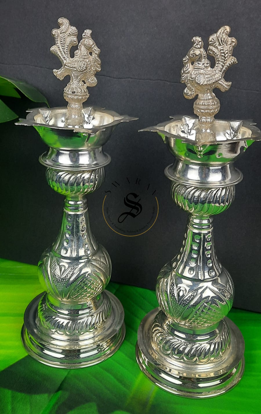 German Silver 13 inch Diya - Set of 2.