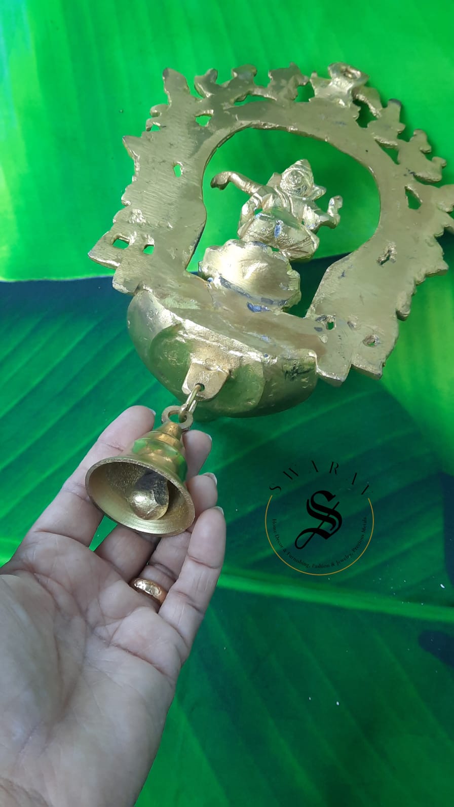 Brass Dancing Ganesha Wall mount oil Lamp with Bell.