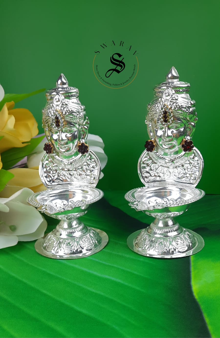 German Silver Lakshmi Face Diya - Set of 2.