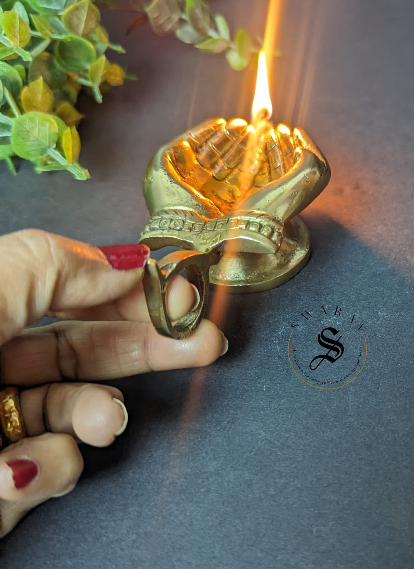 Two in One -  Pure Brass Offering Hand Diya/oil lamp Cum Aarti Diya.